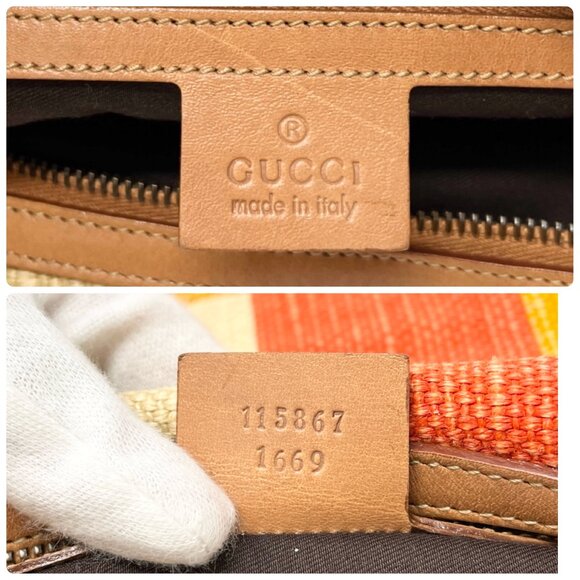 GUCCI Vintage Horsebit Multicolor Stripe Hobo Bag Zip Camel Canvas [106018] - Picture 12 of 12